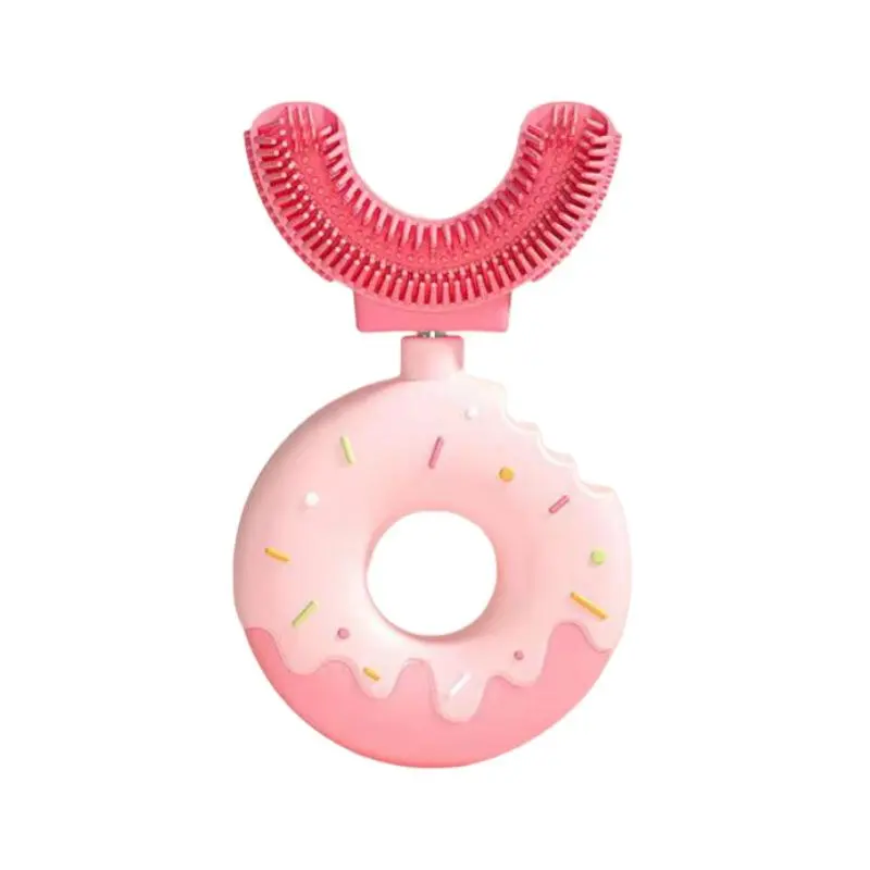 U-Shaped Toothbrush for Kids, donut design, Soft Food-Grade Silicone for Sensitive Gums, 360° Cleaning Design, Training & Travel-Friendly Toddlers' Toothbrush Oral toothbrush, pink holiday dental mouth care soother unisex useful Fluoride Free Toothpaste t