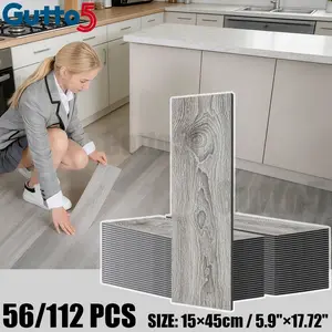 56/112pcs boxed, luxurious retro wood grain floor stickers, detachable, suitable for DIY projects, self-adhesive peeling and pasting, waterproof, wear-resistant, anti slip, vinyl flooring, suitable for wall and floor renovation, easy to install-Gutto5