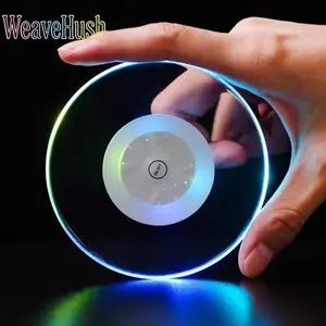 2026 New Ultra-Thin Transparent RGB LED Luminous Round Coaster - 1 Piece, White USB-Charging Reusable Waterproof Beverage Mat, Tableware for Cocktails, Bar Use