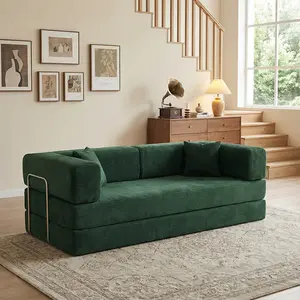 79" Convertible Sleeper Sofa Bed with Cylindrical Pillow Corduroy Folding Mattress Couch Fixed-Shape Frame Modular Compressible Living Room Sofa Set Vintage Suede Comfortable Lounge Chair Lazy Sofa Bean Bag Bedroom Sleeper Modern Cloud Loveseat