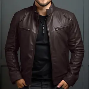 Men's bicycle leather jacket stand collar punk leather jacket men's coat casual top long sleeved Vintage Fathersdaygift Classic Menswear Aesthetic