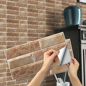 6/12/24/48 Sheets FG Retro Tile Stickers | Thick PVC Crystal Film (Brown Brick Texture) | Peel & Stick Waterproof Oil-Proof Backsplash