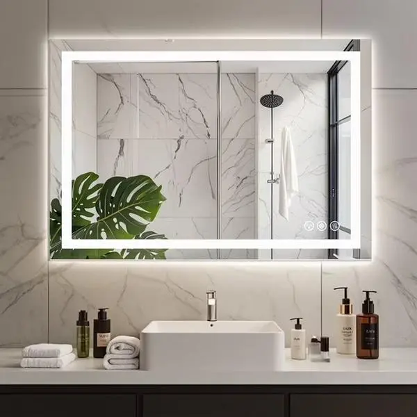 Anti-fog LED Bathroom Mirror with Dual Light Source and Three Lighting Modes, White
