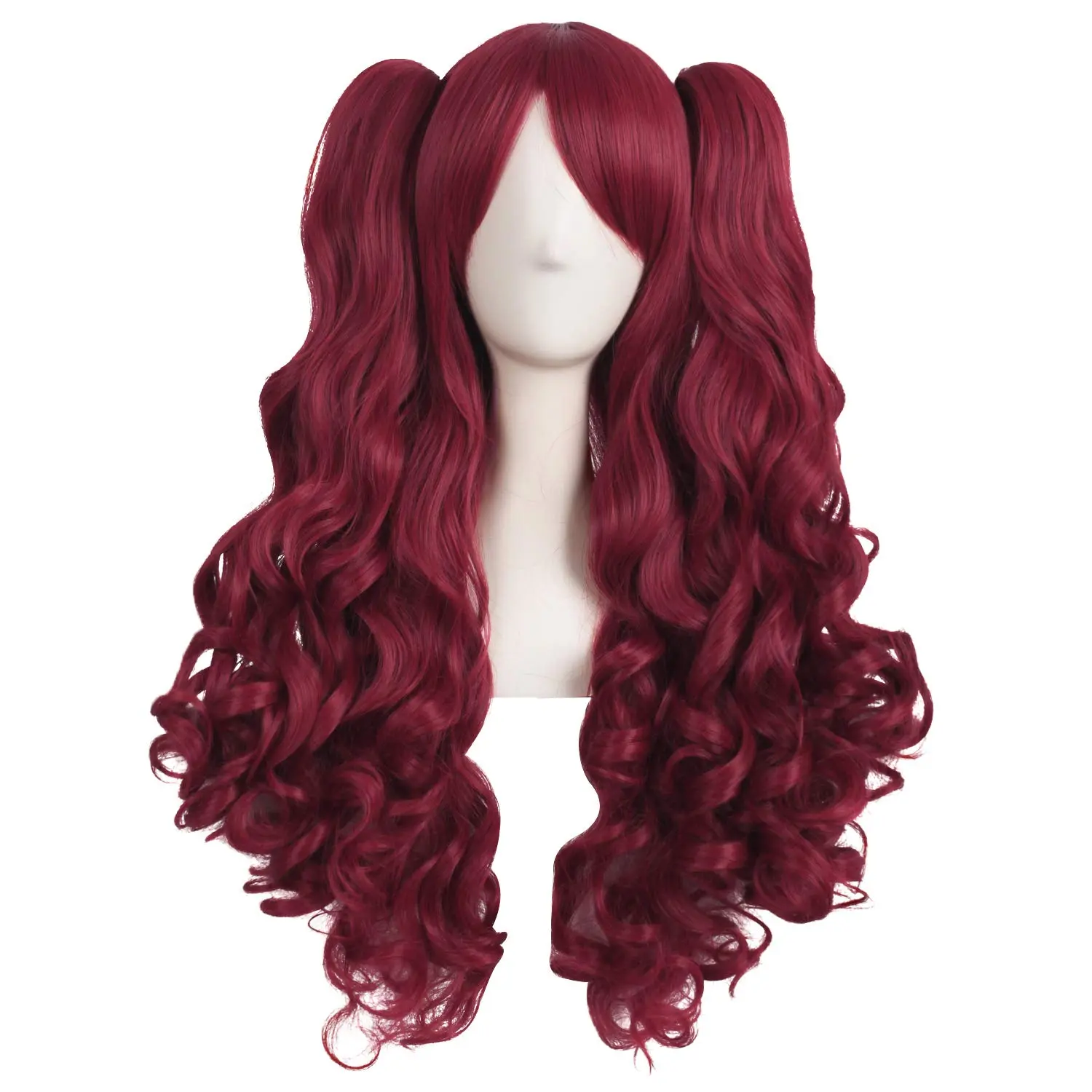 28 Inch/70cm Lolita Long Curly 2 Ponytails Clip   Wig (Red)