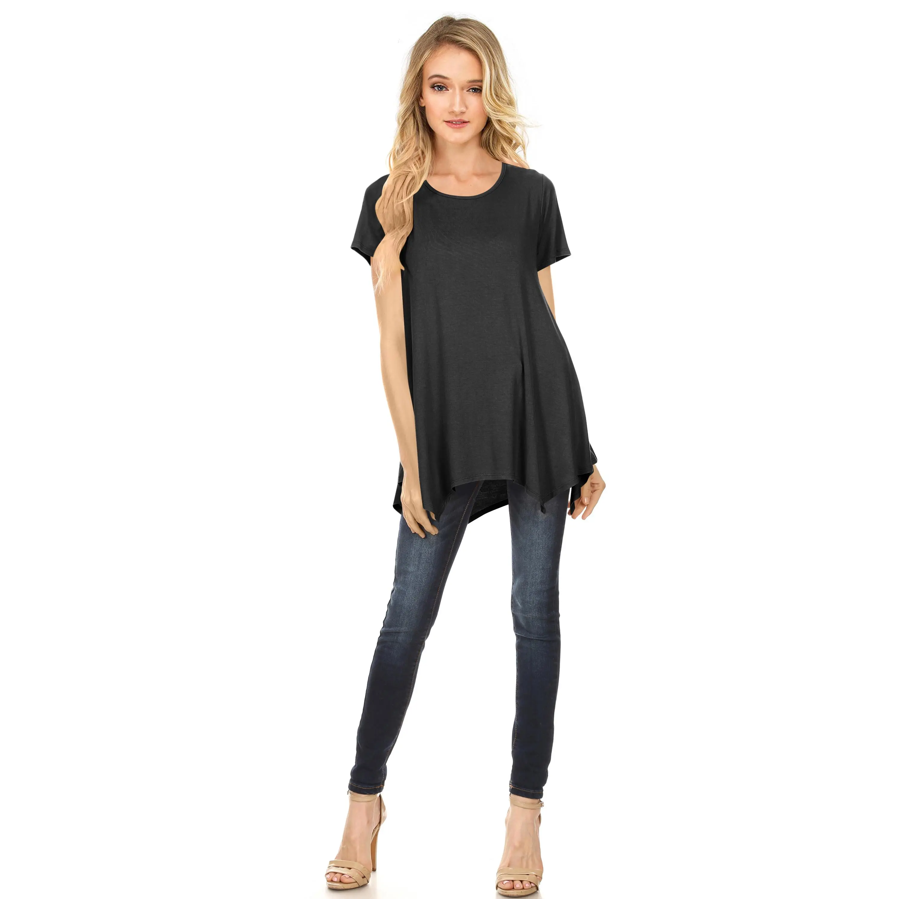 NYL Apparel Womens Short Sleeve Scoop Neck Flowy Tunic Top - Made in USA