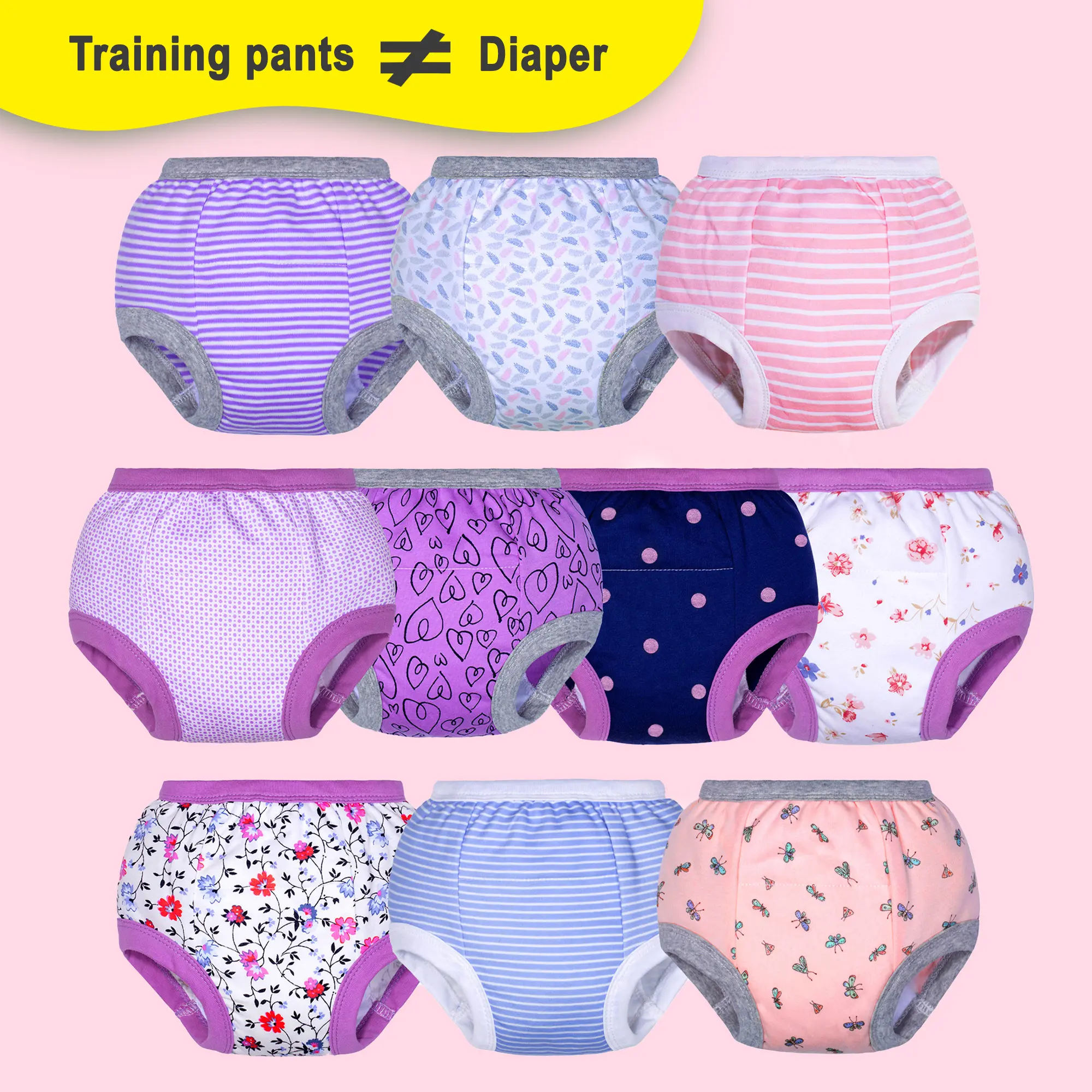 Big Elephant Toddlers 6 Pack & 10 Pack Cotton Potty Training Pants, NOT Diapers, Light Absorb Toilet Learning Underwear, Mixed Cute Prints, Back to School