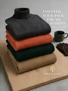 Men's 4-Pack Classic Turtleneck Sweaters, Soft Ribbed Knit Slim Fit, Anti-Pilling Long Sleeve Tops, Ideal for Office Commute and Fall/winter