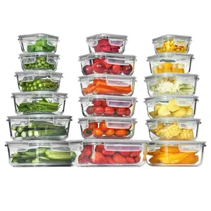 [Video Only] Vtopmart 18 Pack Glass Food Storage Containers with Lids -Stackable Design for Kitchen Utensils Oven Microwave Freezer Dishwasher Kitchenware  Fridge Organizers Insulated Lunch Compartment  Airtight Meal Prep Silicone Stretch Lids