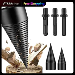 Firewood Splitting Drill Bit Kit, 38mm and 32mm firewood splitting bits, Heavy-Duty Carbon Steel Splitting Chisel, 3-Lever - Round/Hex/Square Handle, detachable screwdrivers, suitable for impact drills, electric hammers, hand drills