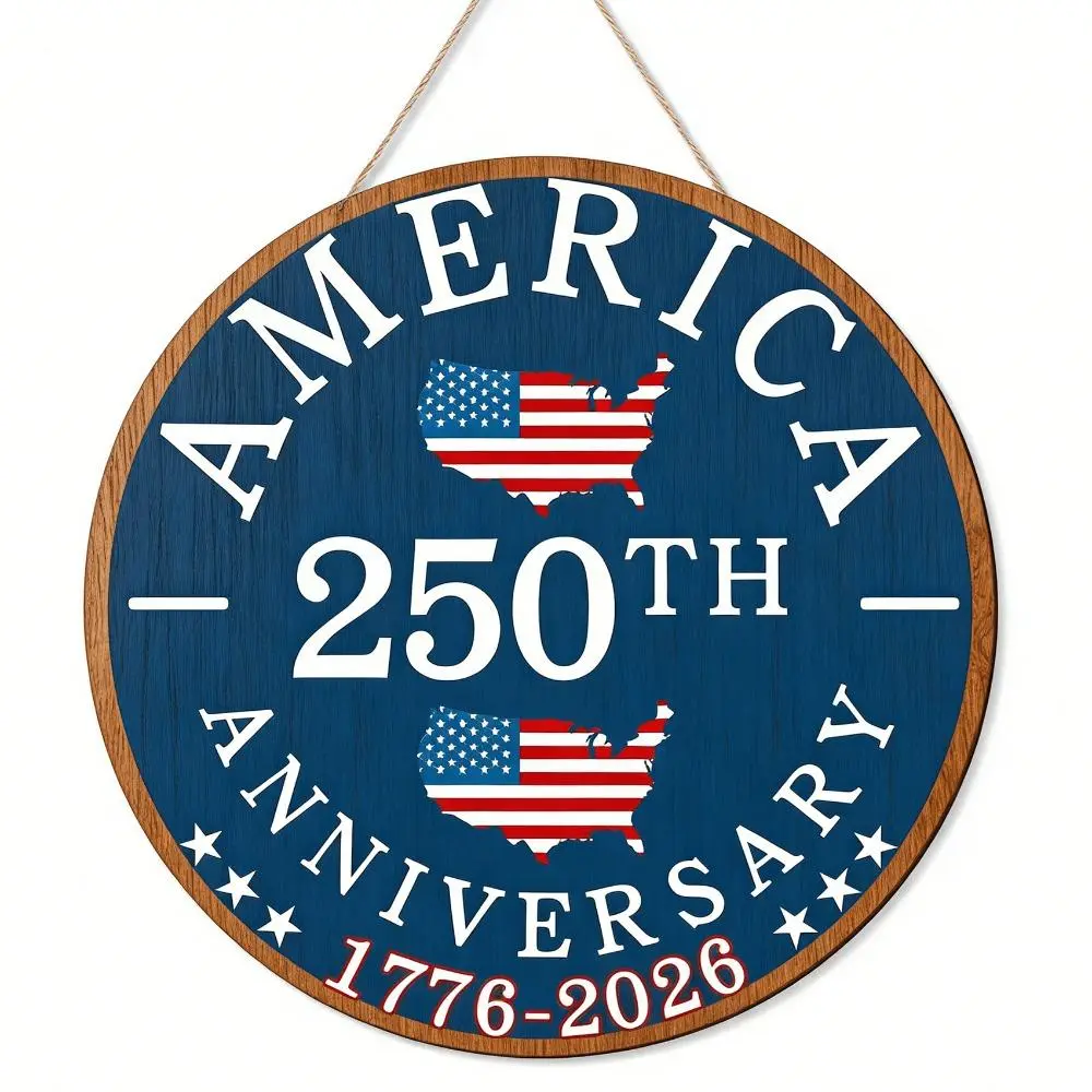 Round 250th Anniversary of Freedom Doorplate - Smooth Finish Patriotic Door Decoration, Gift for Baby Shower, Co-Workers, Suitable for Front Doors, Home Porches