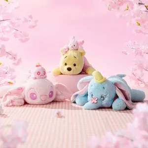 [CHRISTMAS GIFT] Disney Series Winnie the Pooh Stitch Dumbo Plush Figure – Sakura Pose Soft Toy Gift Versatile Huggable Pillow for Napping Gift for Kids Friends