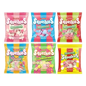 Squashies Drumstick Candy - Strawberry, Sour Cherry and Apple, Bubblegum,  Rhubarb and Custard ,Original Raspberry and Milk Flavor Candies 120g Each - Imported from the UK