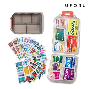 UFORU Portable Pill Organizer Box, Travel Medicine Storage Case with Label Stickers, 10-14 Compartment Mini Pill Container, Pocket Size Dust-Resistant Vitamin Box for Home, Office and Travel#SummerWins	#DFYD
