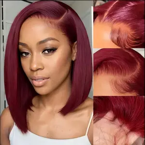 Shewell Wig HD Transparent Front Lace Pre-Cut Lace Glueless Drawstring 99J Wine Red BOB Full Wig Human Hair Ready-to-wear Beginner-friendly