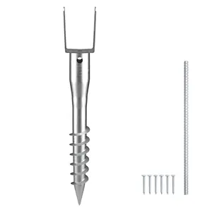 VEVOR No Dig Ground Anchor,  1 Pack 3.94 x 2.76 x 27.56 in DIY Screw in Post Stake, Includes 6 Lag Bolts & a Rebar, U-Shape Heavy Duty Steel Post Holder, Great for Mailbox Posts and Fence Posts
