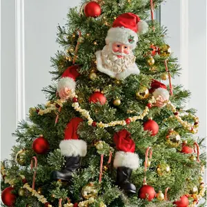 Possible Dreams Saint Nick in a Cinch Clothtique Santa Christmas Tree Topper Set with Festive Red Boots and Gold Accents