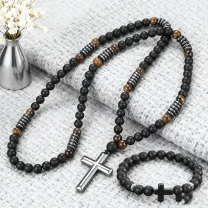 2pcs Bohemian Style Cross Pendant Set - Necklace & Bracelet,  Avant-Garde Trendy Design, Versatile for Daily Wear & Formal Events, Unisex Unique