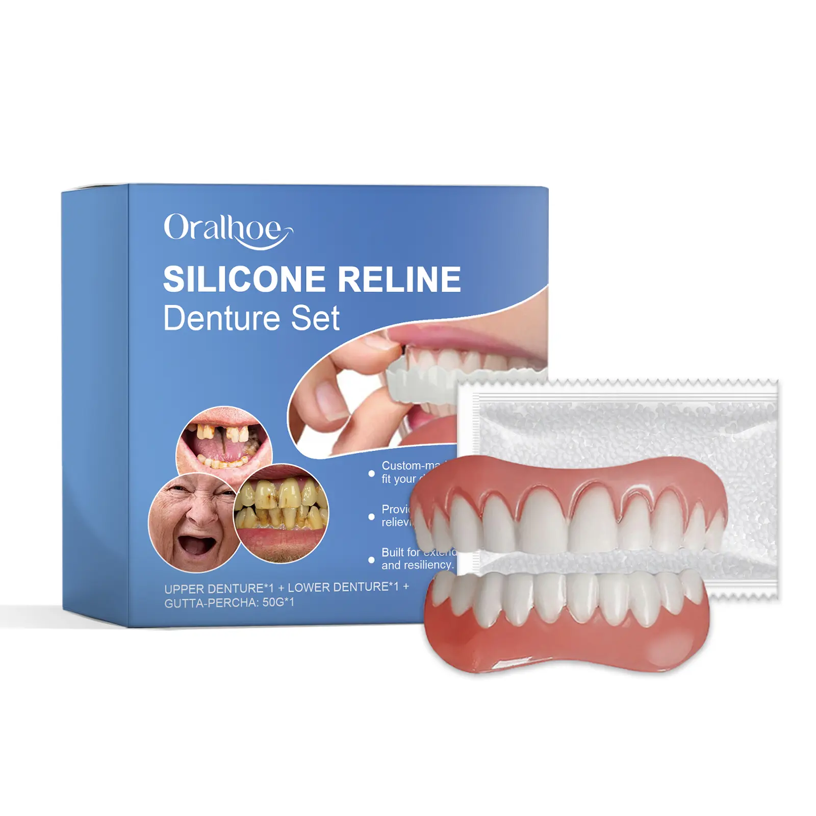 Oralhoe Silicone Resin Dentures Suit Improve Smile Beauty Comfortable Material Dentures Beautiful  Care Whitening Repair gentle daily nasal cleanse  horror halloween dental gel home wireless tooth jewelry kit oral iodine enamel-safe strip gems purple