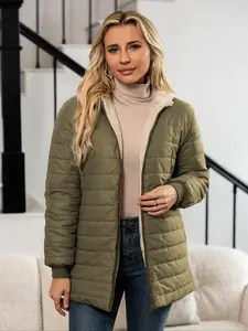 Women's Mid-Length Hooded Slim-Fit Fleece Jacket, Warm Lamb Velvet Coat for Fall & Winter, Stylish Casual Outerwear