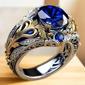 925 Sterling Silvery Two ne Ring Set with Synthetic Sapphire, Vintage Style, Domineering Men's And Women's Rings, Suitable for Daily Wear And Party/ Birthday/ Anniversary Christmas Necklace Gift Multi-Layered Moon Boho Insect Dragonfly Necklace rice grain