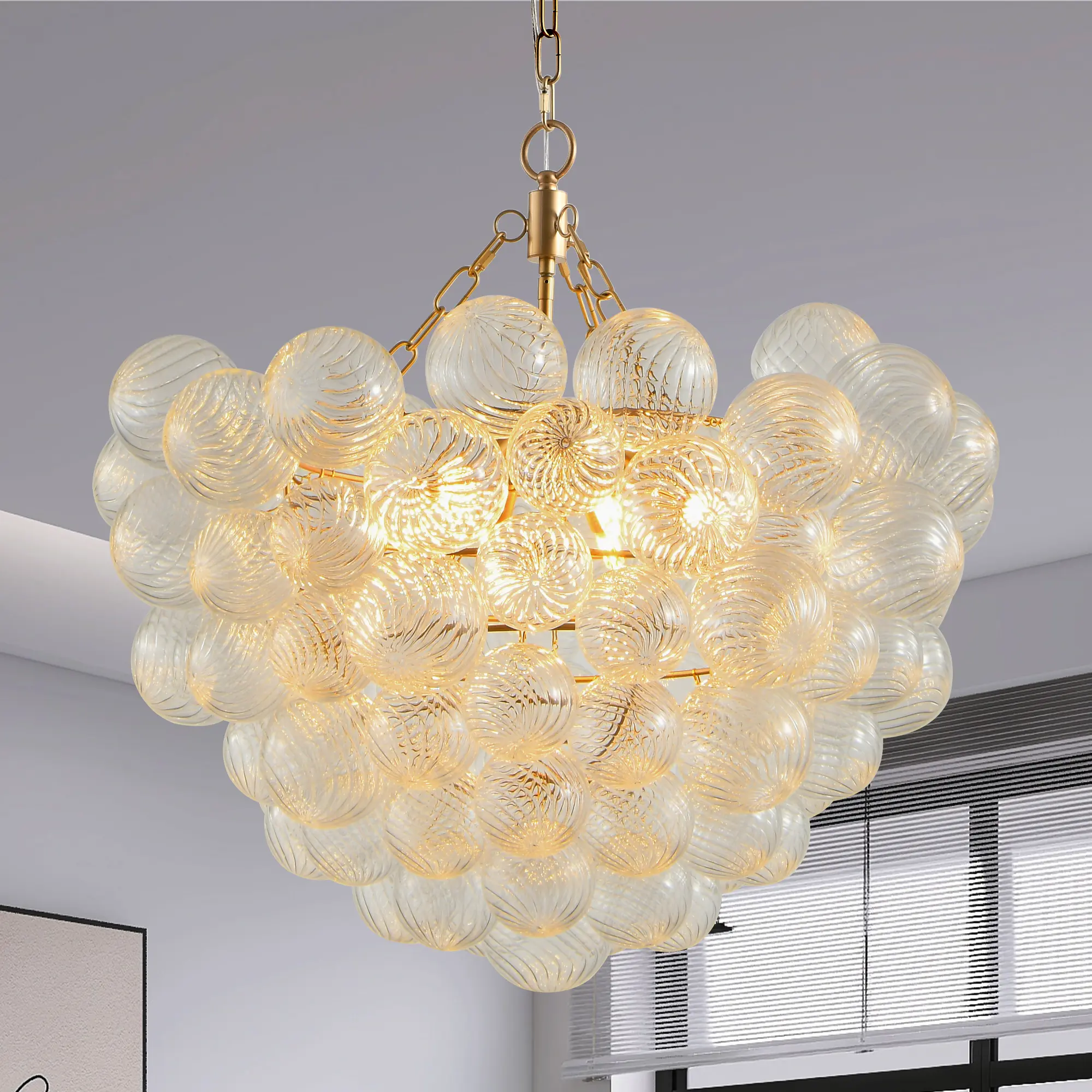 6-Head Round Shape Modern Luxury Crystal Glass Ball Chandelier with Iron & G9 Bases, 110V-120V Adjustable Height - Crystal Drop Ceiling Lighting for Home, Room Decor, House Decor, Dining Room, Light Up Your Space