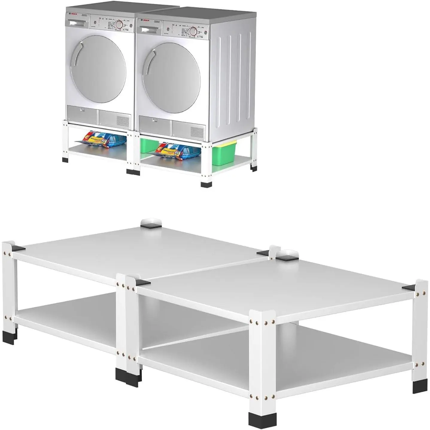Heavy Duty Metal Laundry Pedestal - Universal Fit for Standard Washing Machines, Ergonomic Height Space Saver Stand with Extra Storage Shelf, Floor Protection, Anti-Slip, 28.3in L x 28.3in W x 14in H, 299kg (660lbs) Capacity Platform, 28.3 In L X 28.3 In