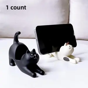 Stretching Cat Desktop Stand Kitten Figurine Lazy Smartphone Holder, Desk Craft Ornament, Cute Office Decor, Unique Gift Idea, Phone Holder Design