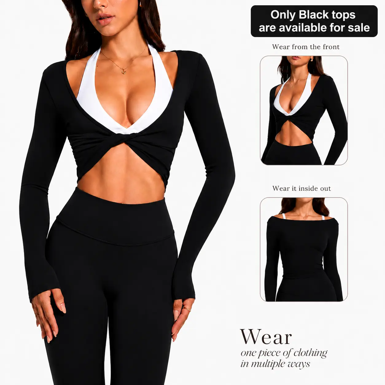 2026 FireSwan 2-Way Wear Twist Front & Back Long Sleeve Yoga Top Women's Backless Workout Crop Top Soft Stretch Activewear