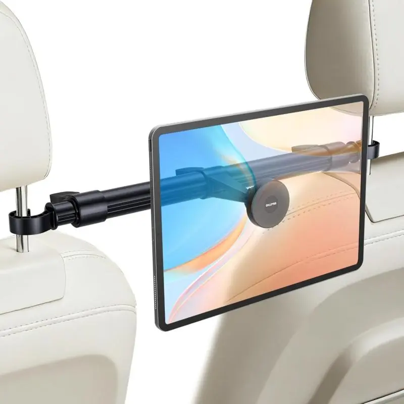 OHLPRO Adjustable Car Headrest Tablet/Phone Mount Holder, Backseat Magnetic Stand with 33" Max Extendable Arm, 360° Rotation, Built-In Wireless Induction Bluetooth Speaker, Road Trip Essential for Kids, Fits 4.7-12.9" Tablets & Phones