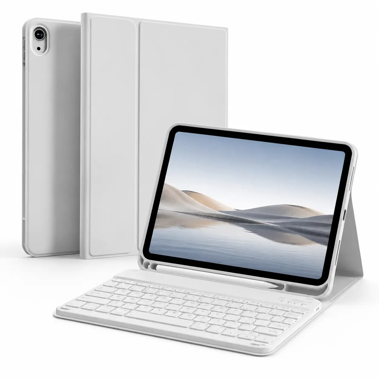 White Keyboard Case for iPad 10th Gen 10.9 inch and iPad A16 10.9 inch, Magnetic Detachable Bluetooth Keyboard, Folio Stand Cover with Pencil Holder, Slim Protective Tablet Case for Work Study Travel Daily Use