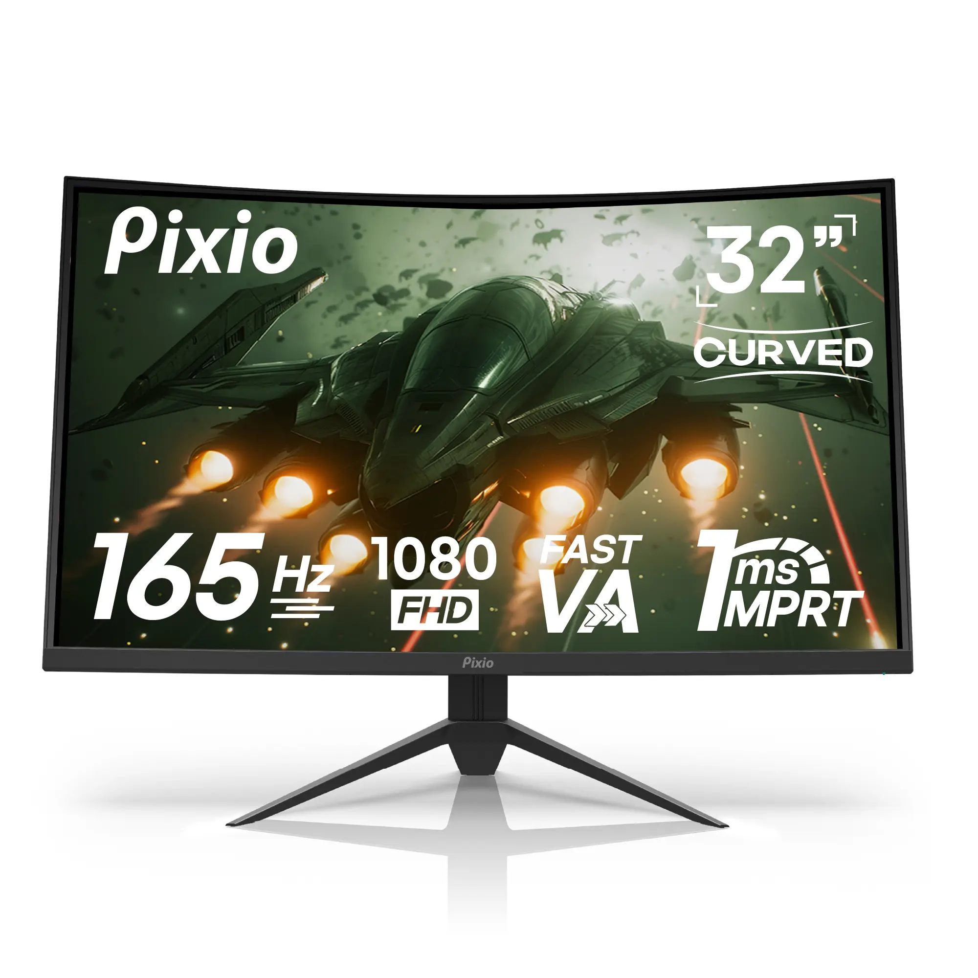 Pixio PXC325 32-in Curved Computer Monitor, 165Hz Refresh Rate FHD Screen, 1080p Resolution 1500R VA Panel, 1ms MPRT Response Time, Adaptive Sync HDR, Tilting Stand for PC Gaming Setup & Streamer Setup, Eye-Friendly Computer Monitor