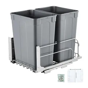 VEVOR Pull-Out Trash Can, 35 QT x2 Double Under Mount Kitchen Waste Container, Heavy Duty Garbage Recycling Bin with Door Kit and Soft Close Slide, for Kitchen Cabinet, Sink, Under Counter (Grey)
