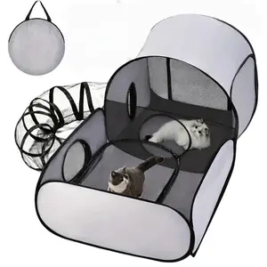 Three-In-One Cat Dog Playpen with 360-Degree Tunnel, Soft Breathable Mesh Design, Easy Installation, Durable Pet House for Indoor and Outdoor Use