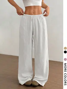 Women's Loose Wide Leg Pants, Casual Lounge Pants, Casual College Style, Womenswear Sexy Hip-Hop Street Dance Home Wear, Fitted Drawstring Long Pants, All Seasons