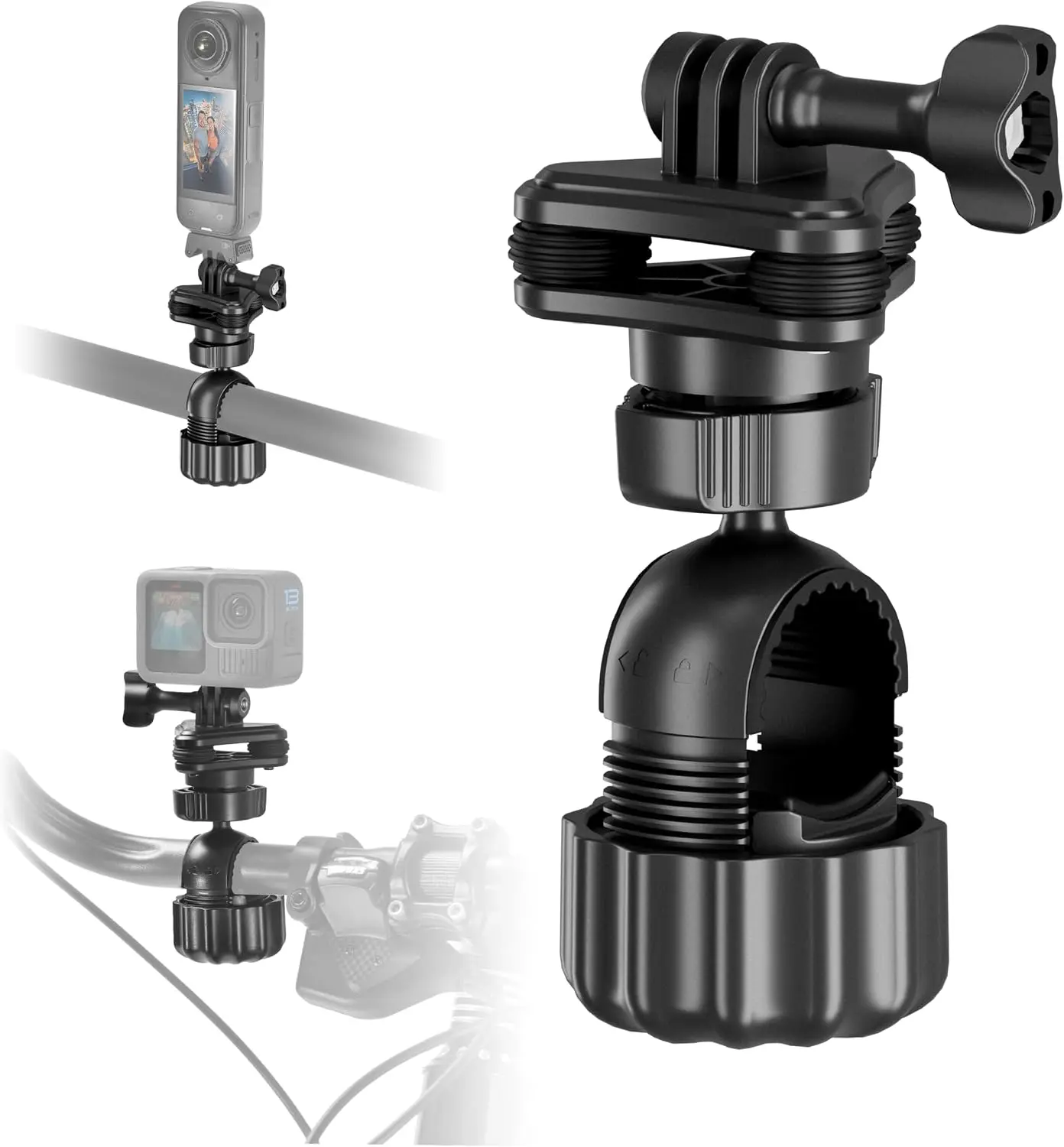 Camera Bike Mount Holder, Universal Motorcycle Handlebar Holder for DJI Osmo 360 Action 6 5 Pro/Insta360 X5 Go Ultra/GoPro 13 12 Accessories, 360 °   Adjustable Shock Absorbing Bike & Motorcycle Mount