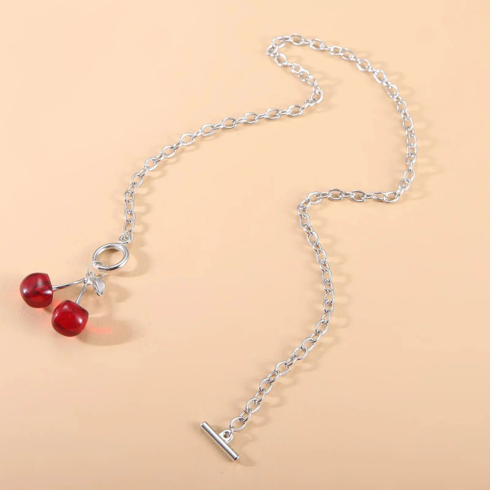 2023 Punk Style Red Black Cherry Pendant Necklace Women Gothic Metal Geometric Choker Necklace Girls Birthday Party Jewelry