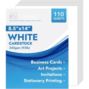 MOS White Legal Cardstock Paper 8.5 x 14 Inch (110 Sheets) -- Heavyweight 250 GSM Cover Stock for , Menus, Legal Documents, Crafts, Printer Compatible