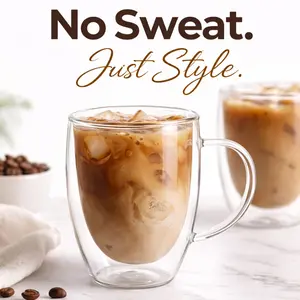Double Wall Glass Mug – No Sweat Iced Coffee Cup (12oz, Set of 2)