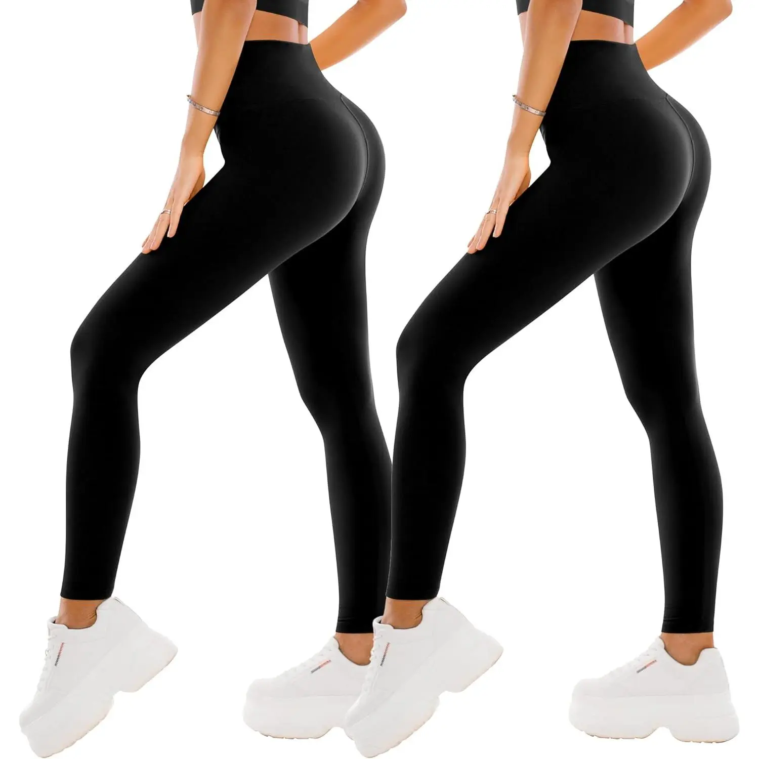 2 Pack High Waisted Yoga Pants for Women, Buttery Soft Tummy Control Leggings, Opaque Female Athletic Wear for Workouts, Sporty Leggings, Flexible Fit, Full-Length, Opaque Design