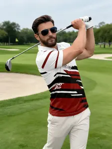 Golf Style Geometric Colorblock Polo Shirt, Graffiti Print Short Sleeve, Sporty Casual Seamless Switch, Perfect for Photoshoots