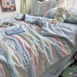 Fair Isle Series Puff Summer Lightweight Blanket, Cute Pure Small Fresh Summer Quilt, Light Color Girl Princess Style Air Conditioning Blanket, Summer Blankets