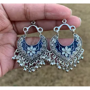 Boho Blue and Silver Dangle Earrings