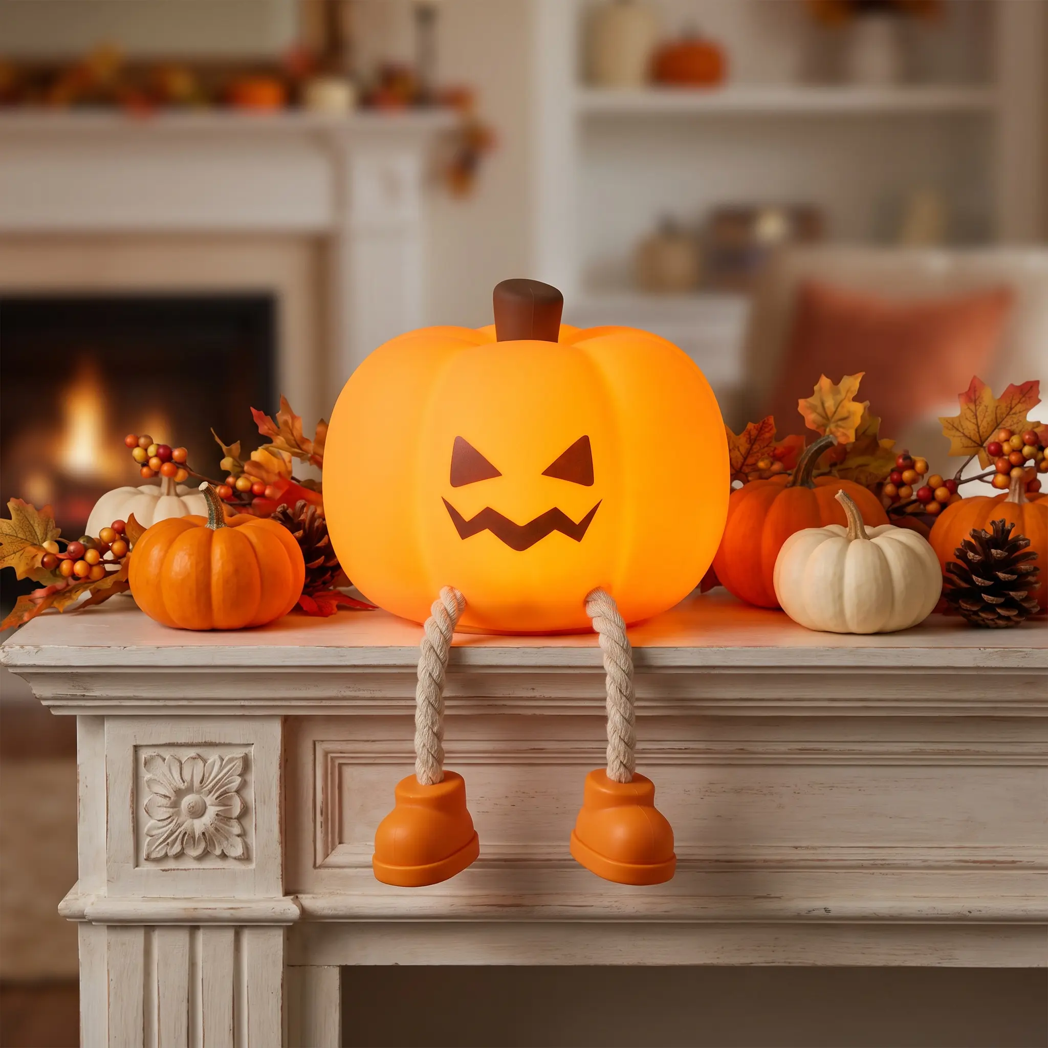 Halloween Pumpkin Lamp, Home Decoration Night Light, Mini Cute LED Pumpkin Lamp with 3 Level Dimmable, Kids Nursery Nightlight, Silicone Rechargeable Touch Bedside Lamp for Children Bedroom Decor-MM1