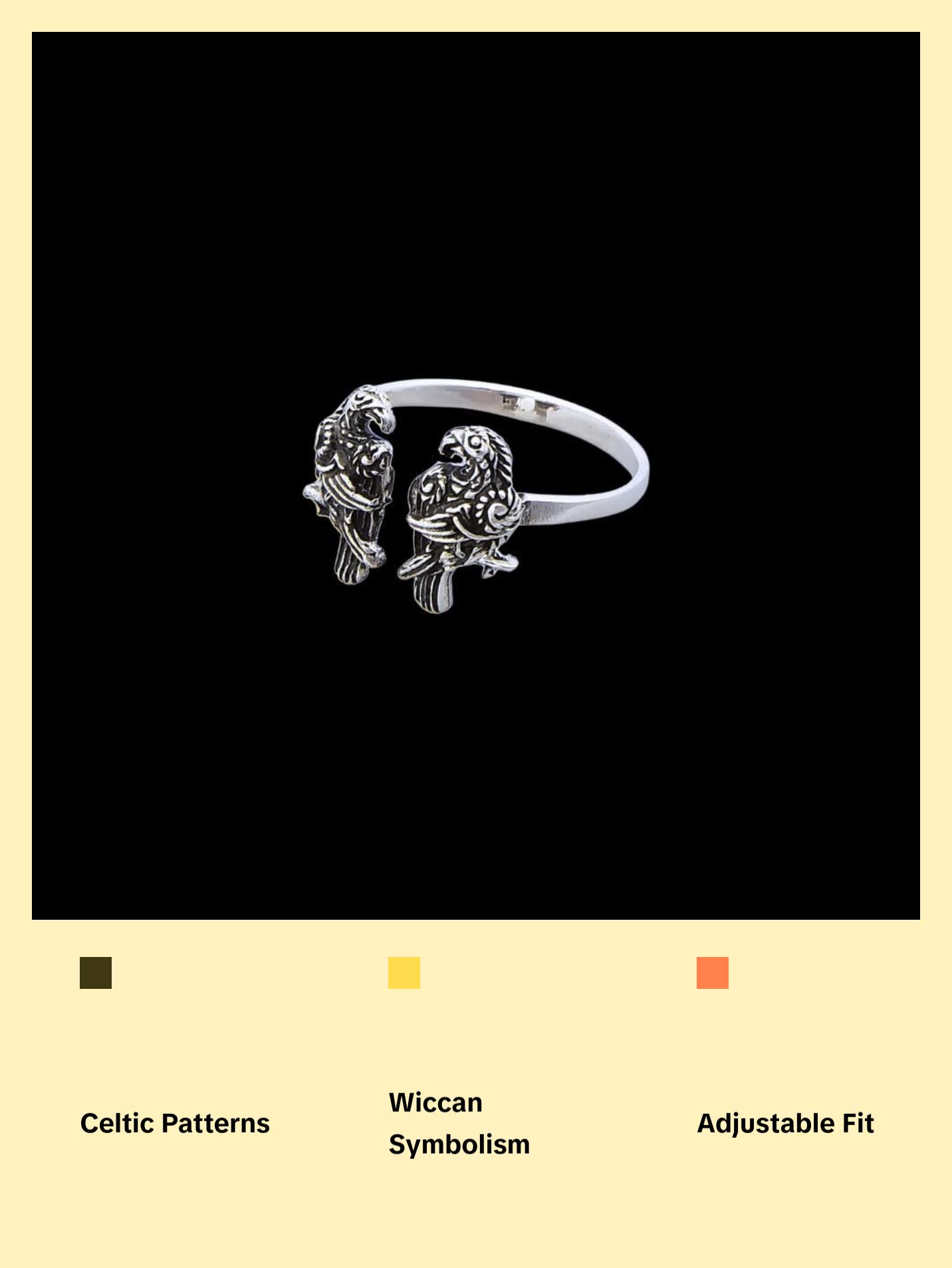 925 Sterling Silver Adjustable Raven Ring – Celtic Patterns & Wiccan Symbolism