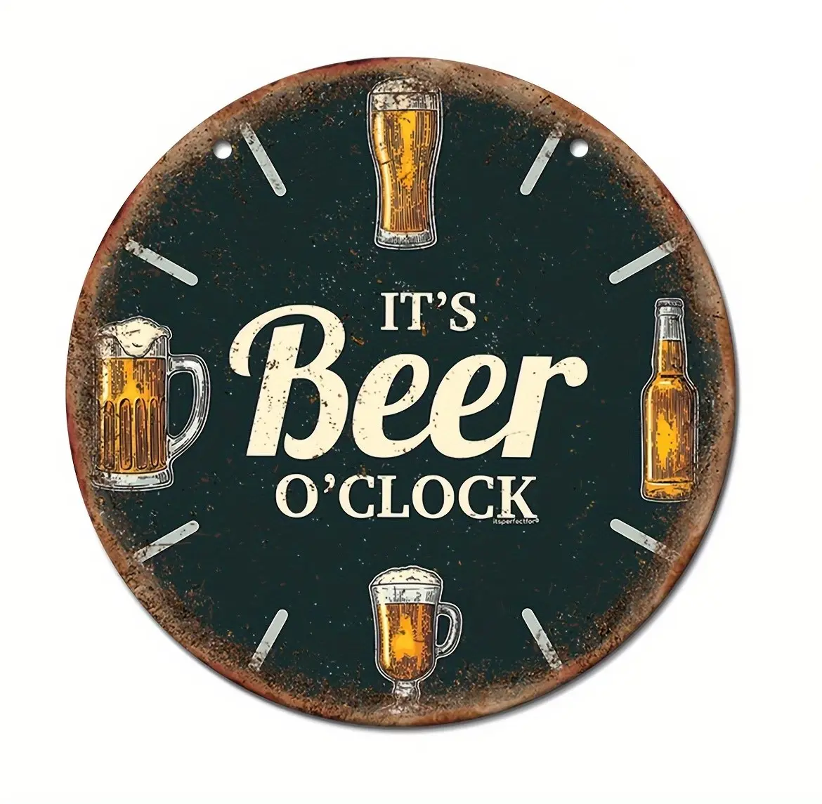 Vintage Metal Aluminum Beer O'Clock Sign (8"x8") - Wall Hanging Decor for Man Cave, Garage, Outdoor, Home Bar | Waterproof, Weather Resistant, Pre-Drilled | Unique Gift for Beer Lovers
