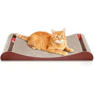2026 Simple Delxue 30 Inches Extra Large Cardboard Cat Scratcher Bed, Cat Lounge Bed with Bell Ball Toy，100% Recyclable & Reversible Durable Cardboard Scratching Board for Indoor Cats