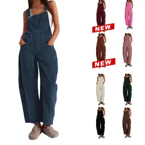 Naeduo Women's  Corduroy Overalls Wide Leg Bib Corduroy Underpants Women's Adjustable Jumpsuit Pocket