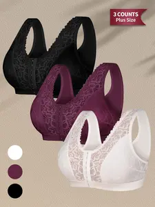 Women's Lace Bra Set, Unlined Bra, Lingerie, Breathable Backless Design, Medium Support, Regular Length, All Season Wear, Comfortable Everyday Bras