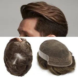 Ewigs Toupee for Men Real Human Hair System Replacement French Lace Front Mens Toupee Hairpiece Poly Skin NPU Wig with Natural Invisible Hairline and Breathable Comfort