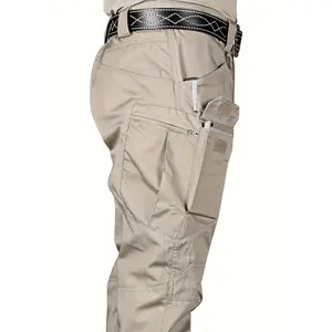 Men'S Tactical Work Pant - Multiple Pockets, Outdoor Polyester Fiber Solid Color, Non-Stretch Woven Fabric, Water-Resistant, Waistband Design for Construction Work - Spring/Fall, Regular Fit - For Construction Workers & Outdoor Enthusiasts - Ideal Gift fo